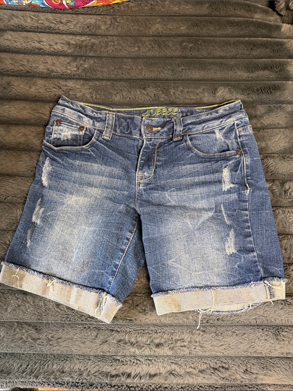 dELiA*s Distressed Rolled-Cuff Denim Shorts - Blue Wash